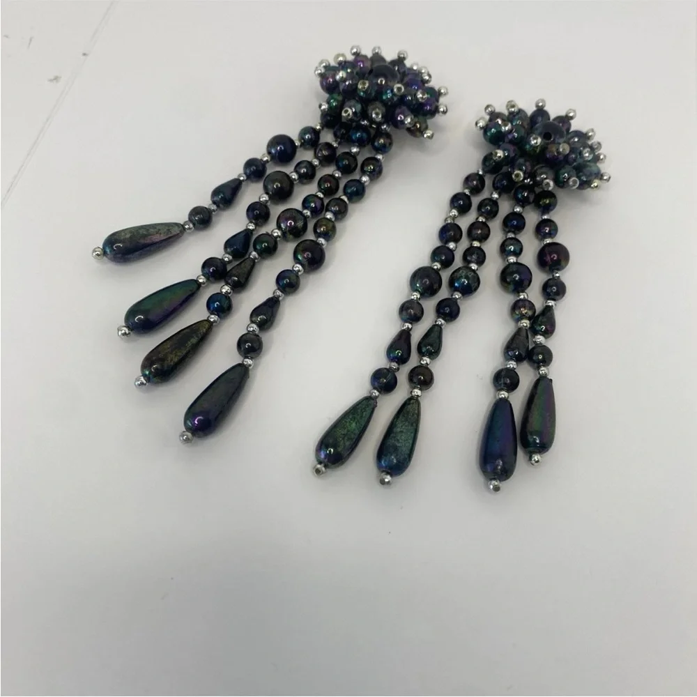 Black iridescent firecracker 1990's Clip On earrings Fantasy Jewelry Vintage